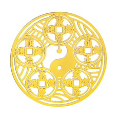 財神小舖 運轉五帝錢 開運金屬貼 直徑約5.9cm, 五帝錢 金色, 1個