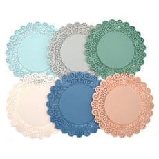 Studio J 蕾絲矽膠杯墊 6件組, 藍色+天空藍+象牙白+綠色+粉色+灰色, 1組