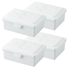 inomata 掀蓋式濕紙收納盒, 內外蓋雙層設計, 物品不易髒污, 也可當作嬰兒濕紙巾和口罩收納盒, 白色, 4個