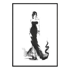 時尚女性水墨畫 藝術掛畫, 黑色