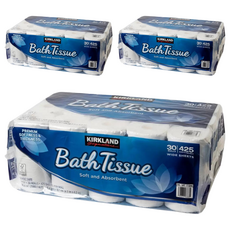 KIRKLAND SIGNATURE 捲筒衛生紙,425張,90捲,柔軟舒適,吸水力強,家庭號包裝, 30捲, 3袋
