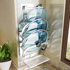 Lifecode 生活密碼 收納王304不鏽鋼 免打孔 壁掛式鍋蓋架/砧板架, 1個, 銀色