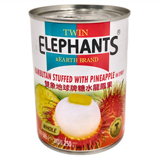 TWIN ELEPHANTS 雙象地球牌 糖水龍鳳果, 565g, 1罐