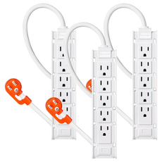 PowerSync 包爾星克 1開10插雙面抗搖擺延長線 TSAS9010 21.9 x 4.85 x 2.4cm, 1m, 白色, 3個