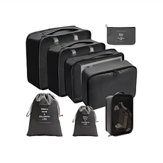 多功能旅行收納袋/旅行袋/收納包8件組, 300 x 300 x 450mm, 黑色