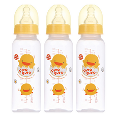 PiYOPiYO 黃色小鴨 標準奶瓶, 240ml 食品級矽膠奶嘴, 黃色, 3個