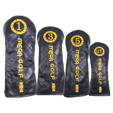 MEGA 美高 王者高爾夫木桿套 PU皮革, 金色刺繡 + 黑色荔枝紋皮革, 1組