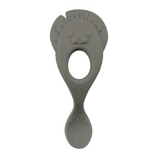 MOTHER-K 鉑金矽膠學習湯匙, 4個月以上適用,可愛圖樣設計, 獅子灰, 1支