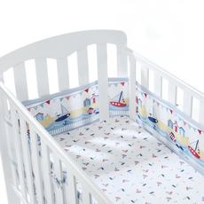 BreathableBaby 透氣嬰兒床圍 全包型, 100%聚酯纖維, 適用年齡 0~3歲, 海洋帆船