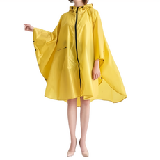 樂居家 加寬款素面前開一件式斗篷機車雨衣 F0592-XL07, 黃色, XL