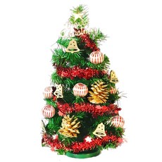 摩達客 耶誕台灣製迷你裝飾聖誕樹, 綠色 + 木質小鐘, 30cm