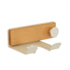 沐慕家居 免釘浴室廚房實木收納架 牆壁置物架 吹風機架帶掛鉤, 白色 + 木色, 1個