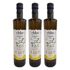 ekko 有機冷壓初榨芥花油 冷壓未經化學精煉 適合烹飪/煎炸/沙拉調味, 750ml, 3瓶