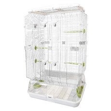LillipHut 麗利寶 深底易潔透亮 L 堅易卡扣式設計 輕鬆好組裝 特添大圓弧邊沿 防止飼料噴灑, 白色底盤 銀色框架 鳥籠, 1個