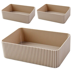 E.dot 簡約直紋雜物文具收納盒 大號 咖啡色, 20 x 14 x 6cm, 3個