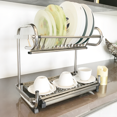 Lifecode 生活密碼 收納王不鏽鋼碗盤瀝水架 14碟位 可掛牆, 2層, 1個, 銀色