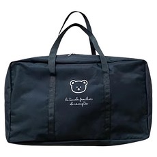 E.dot 小熊牛津布棉被衣物收納袋, 加大開口超大容量, 兩側背帶出行便攜, 52 x 33 x 19cm, 黑色, 1個