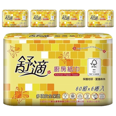 舒適 廚房紙巾 60組x6捲入, 6捲, 5包