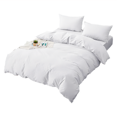 藍貓 舒柔棉日系簡約素色床包, 月光白, 180 x 186cm