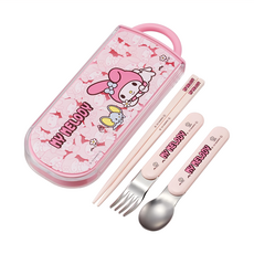 Skater 塑膠AG抗菌三合一餐具組, 湯匙 + 叉子 + 筷子, MY MELODY, 1組
