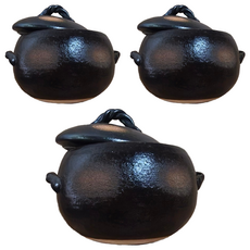 三鈴陶器 炊飯鍋, 栗型黑釉炊飯鍋, 三合炊 (小), 直火用, 18cm, 1個