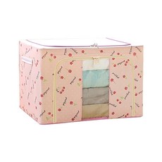 衣物棉被鋼架收納箱, 雙開拉鍊設計, 59.5 x 41.5 x 39.5cm, 粉紅櫻桃色, 1個