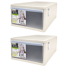 KEYWAY 固德整理箱, 米白色 + 半透明, 2個