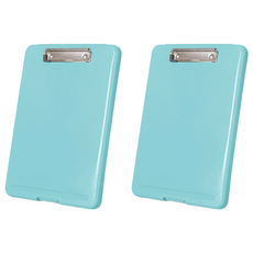 帶板夾文件盒，加厚PP材質，湖水藍/珊瑚粉/透明, 藍色, 2個