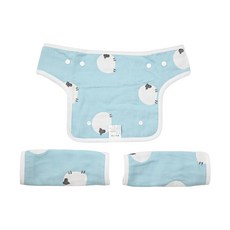 Vanibaby 六層紗背帶口水巾 3件組, 全棉材質, 柔軟舒適, 無螢光劑, 藍色綿羊款, 1組
