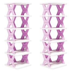 mohe 木暉居家 六層免安裝可折疊式置物鞋架 45 x 30 x 30cm 1.3kg, 紫色, 2個