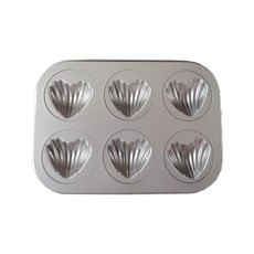 AGJG 6格心型瑪德蓮烤模 方便收納 適用於-40°C~240°C, 26.6 x 18.5 x 1.9cm, 1個