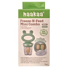haakaa 矽膠咬咬樂迷你套組, 4個月以上寶寶適用, 食品餵食器 + 迷你點心托盤, 豌豆綠, 1組