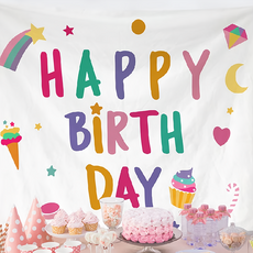 INS韓風生日背景布 生日必備裝飾 厚布 掛在牆面即可使用, D款, 1個, 150 x 130cm