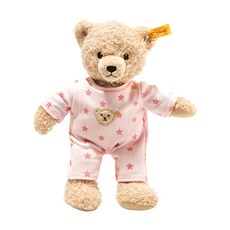 Steiff 德國金耳釦泰迪熊 嬰幼兒玩偶, 25cm, 睡衣熊女孩 棕色 + 粉色, 1個