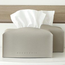 DECOTONIK 簡約皮革面紙套 24*12*12cm, 米灰色