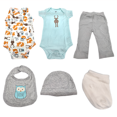 HUDSON BABY 嬰兒短袖包屁衣長褲套裝6件彌月禮盒組, L(6~9個月), 麋鹿