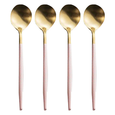 邸家本舖 歐風餐具 304不鏽鋼茶勺, 手柄厚實，好拿好握，真空電鍍不易褪色, 一體成形不易斷裂, 粉金, 4支