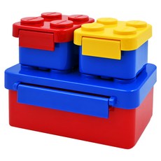 OXFORD Block 孩童用積木造型便當盒組 2個迷你方形 1個長方形, 混和顏色, 1組