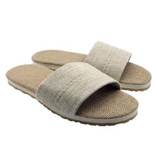 台灣犀利趴 和風系列 棉麻室內家居拖鞋, 鞋面/中底: 聚酯纖維, 真草纖維, 產地台灣, L, 爵色米, 1雙