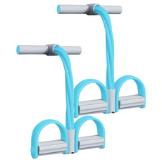 MICHAEL FITNESS 麥克健身 四管腳蹬拉力器，高密度泡棉防滑手柄，加粗不易斷，踩不斷軟腳蹬, 海風藍, 2個, 26cmx48cm, 120cm左右