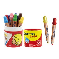 GIOTTO be-be 可洗式寶寶木質蠟筆 外層包覆杉木 易於清洗 防啃咬後蓋 大尺寸筆桿, 10色, 1組