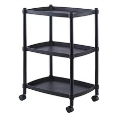 E-home Lightart 輕量化三層長方收納置物推車, 黑色