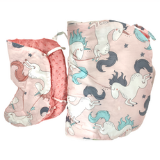 我家寶貝 嬰幼兒純棉防驚跳豆豆絨睡袋 加厚精梳全棉粉色系獨角獸款 80*46cm, 彩虹馬