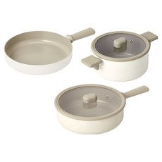 NEOFLAM 台灣公司貨 迷你Chouchou系列 電磁爐適用陶瓷塗層鑄造鍋3件組, 炒鍋 + 平底鍋 + 雙耳湯鍋, 奶杏色, 1套
