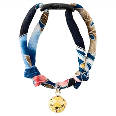 Necoichi 貓壹 安全項圈 縐綢四葉草鈴 藍色 日本手工和風 可伸縮頸圈15cm-27cm 布(日本縐綢) 鈴鐺(金屬), 15~27cm, 1個