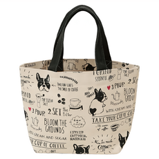 FRIENDSHILL 便當袋 B12 可愛咖啡犬圖案 棉質手提袋 30 x 20 x 10cm, 1個