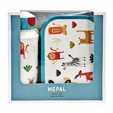 MEPAL 兒童水壺餐盒組, 動物好朋友, 水壺7 x 6.4 x 18.4cm 400ml + 餐盒17.8 x 13.2 x 6.1cm 750ml, 1組