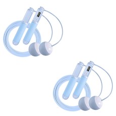 LEADER X 高階智能計數跳繩,有線無線雙模式,快速燃脂有氧減肥,附收納袋,藍色, 手柄19 x 3cm + 無線球直徑6.5cm + 有線繩280 x 0.2cm, 2組