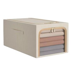 衣服收納箱, 49L, 棉麻材質, 卡其色, 內部鋼架支撐, 加厚牛津布材質, 1個