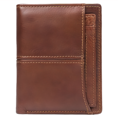 RFID頭層牛皮獨立卡位男士皮夾短夾 豎款棕黃色/巧克力色, 12.5 x 10 x 2cm